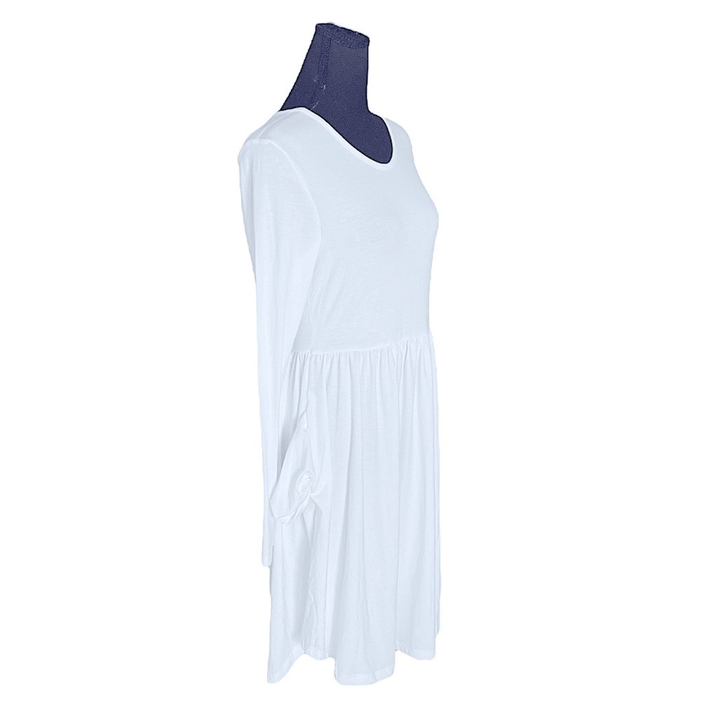 LONGYUAN Knee High White Long Sleeve Dress with pockets - Picture 14 of 14